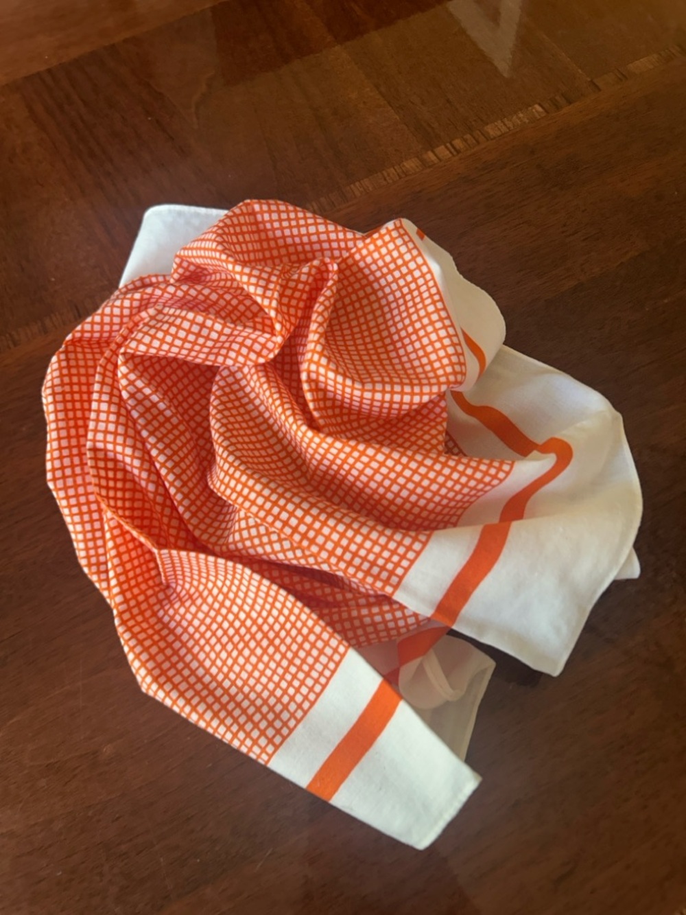 Orange and White Geometric Coton Scarf 20“ x 20“ made in Japan